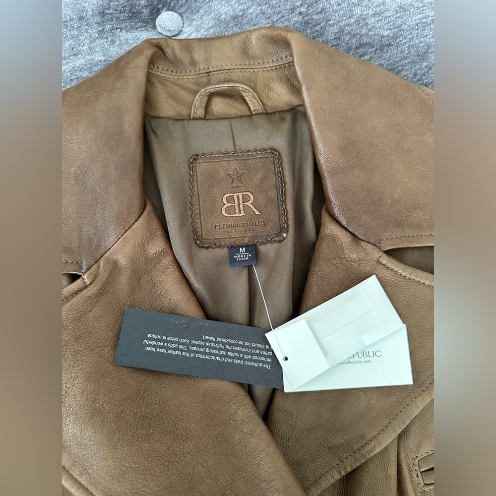 NWT Luxury Minimalist Premium Banana Republic Leather Double Breasted Jacket - Picture 10 of 17
